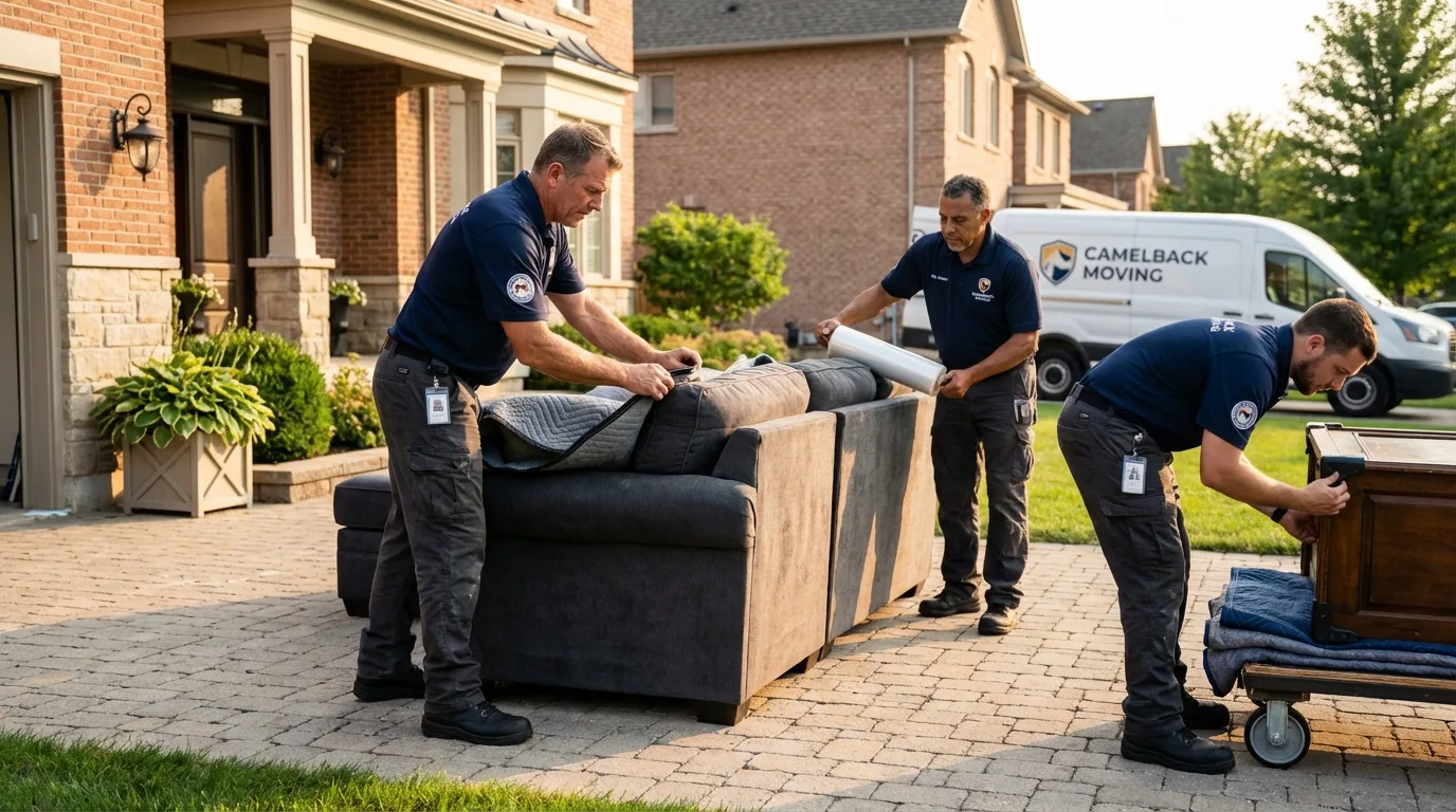 Large estate moving crew wrapping furniture in Watertown, CT