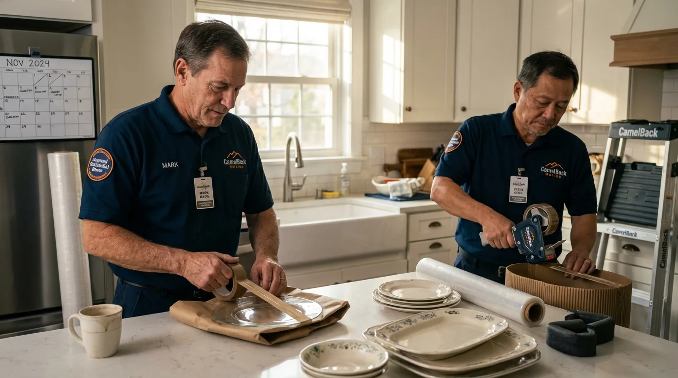 Professional crew packing kitchen dishware in Watertown, CT